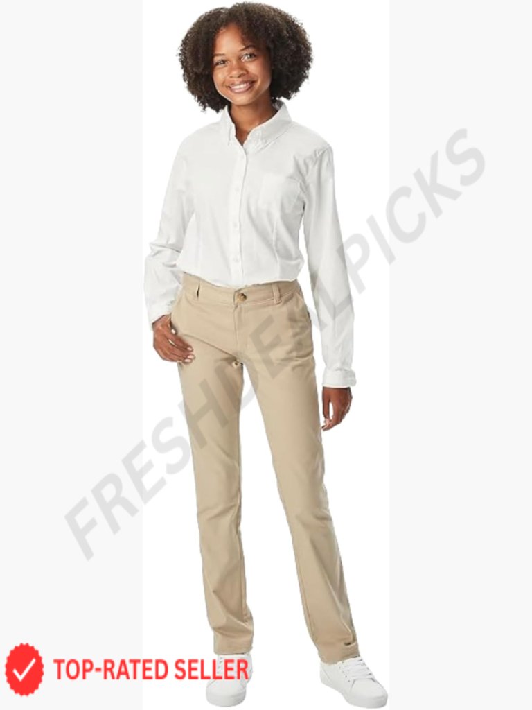 Straight Fit Stretch Twill Pant Uniform School Work Trousers Mid Rise